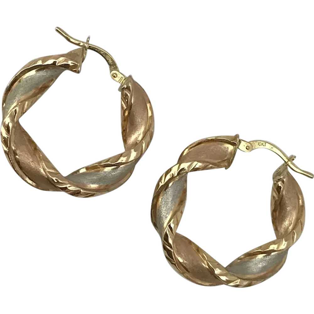 Very Nice! Italian 1-Inch Tricolor Gold Hoop Earr… - image 1