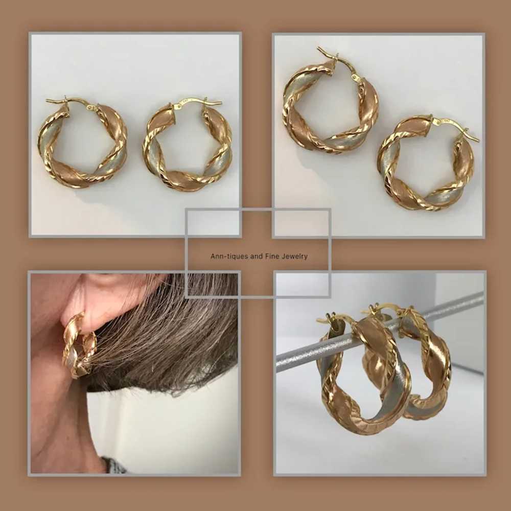 Very Nice! Italian 1-Inch Tricolor Gold Hoop Earr… - image 2