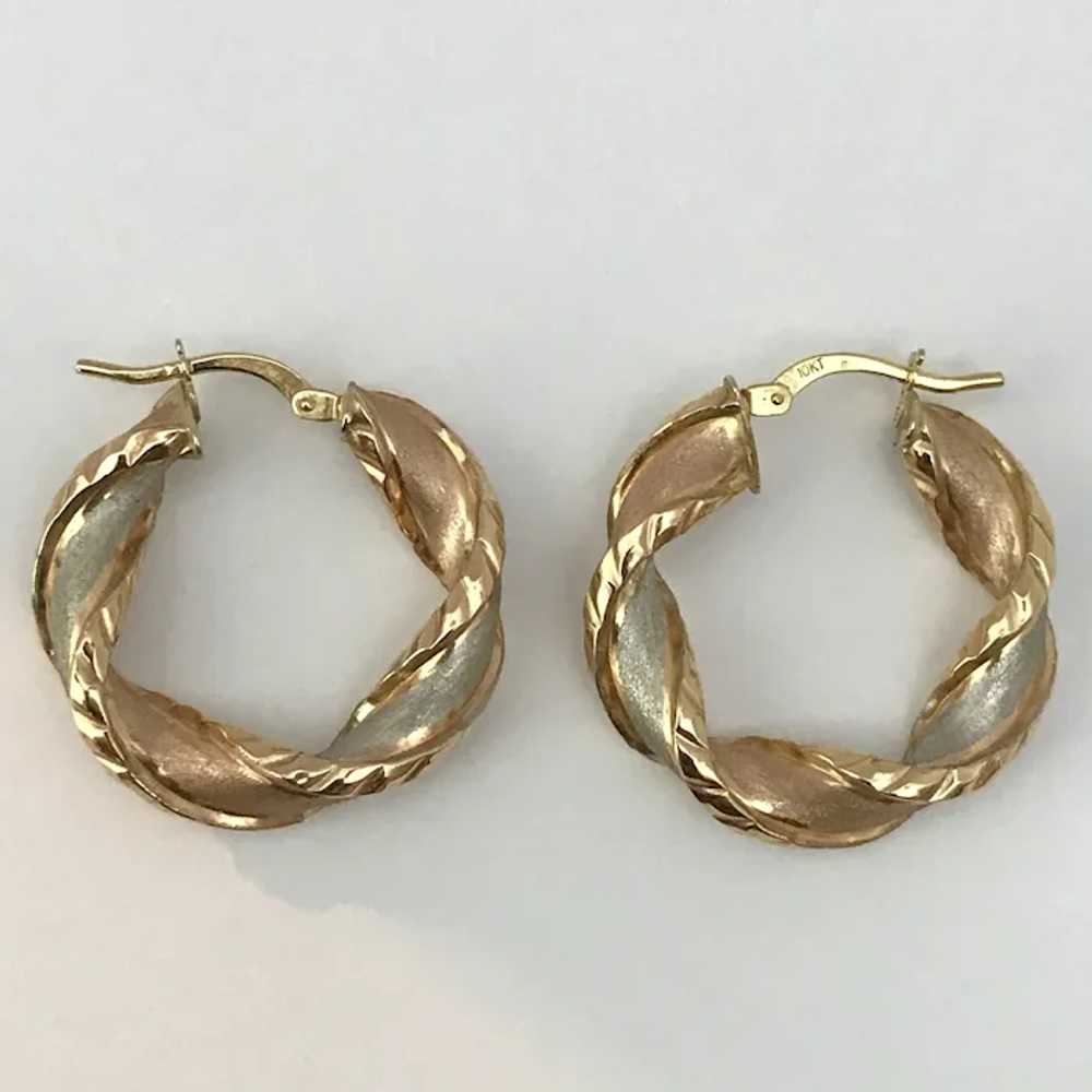 Very Nice! Italian 1-Inch Tricolor Gold Hoop Earr… - image 7