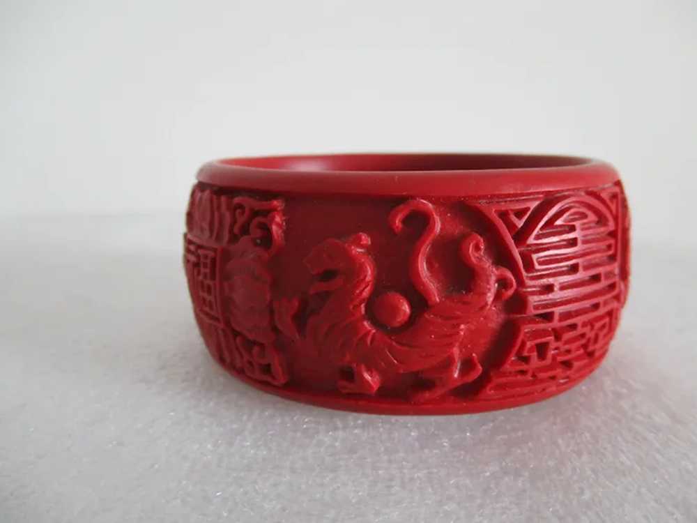 Wide Chunky Red Cinnabar Dragons Symbols Bangle V… - image 10