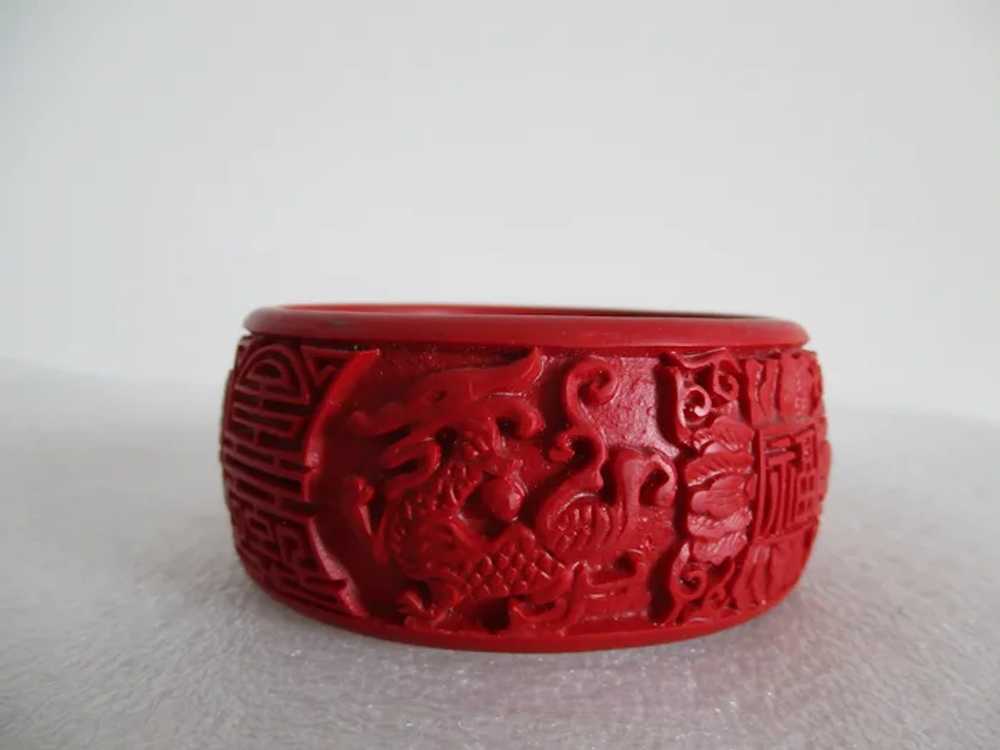 Wide Chunky Red Cinnabar Dragons Symbols Bangle V… - image 12