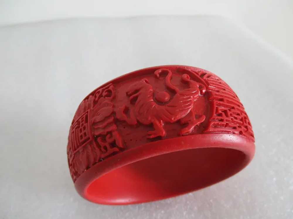 Wide Chunky Red Cinnabar Dragons Symbols Bangle V… - image 3