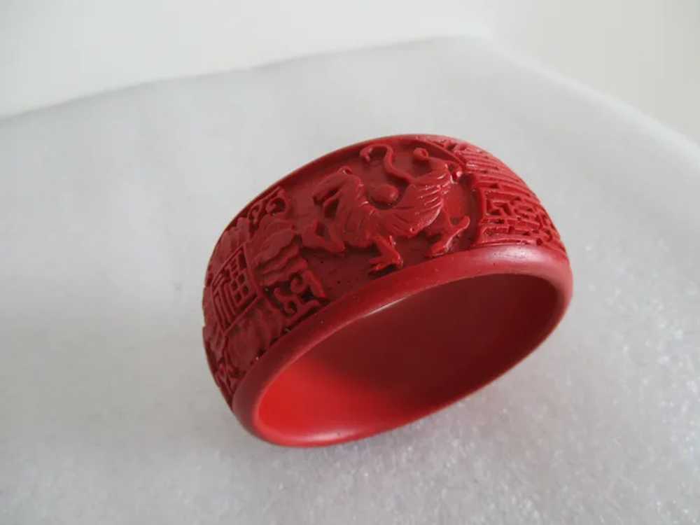 Wide Chunky Red Cinnabar Dragons Symbols Bangle V… - image 7