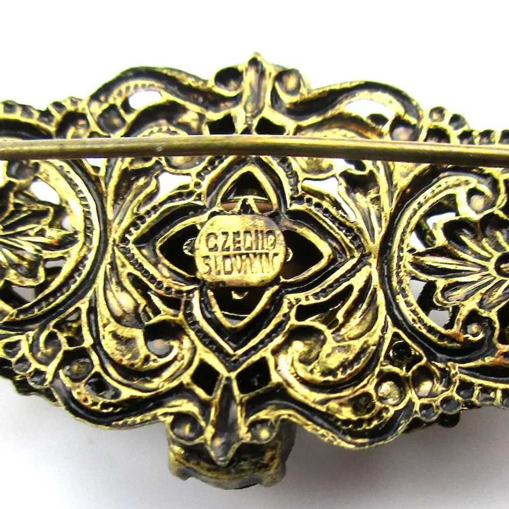 Art Deco Era CZECH Filigree Rhinestone Pin Czecho… - image 3