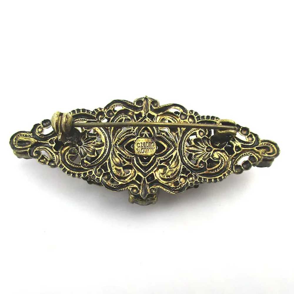 Art Deco Era CZECH Filigree Rhinestone Pin Czecho… - image 4