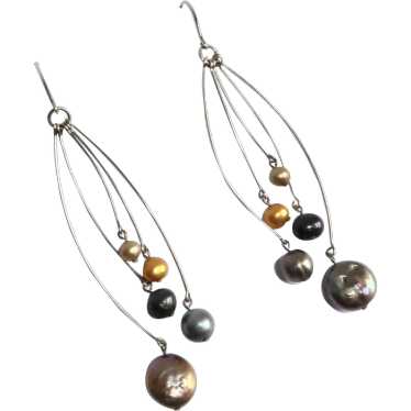 Sterling Earrings w Fresh Water Pearl Drops - image 1