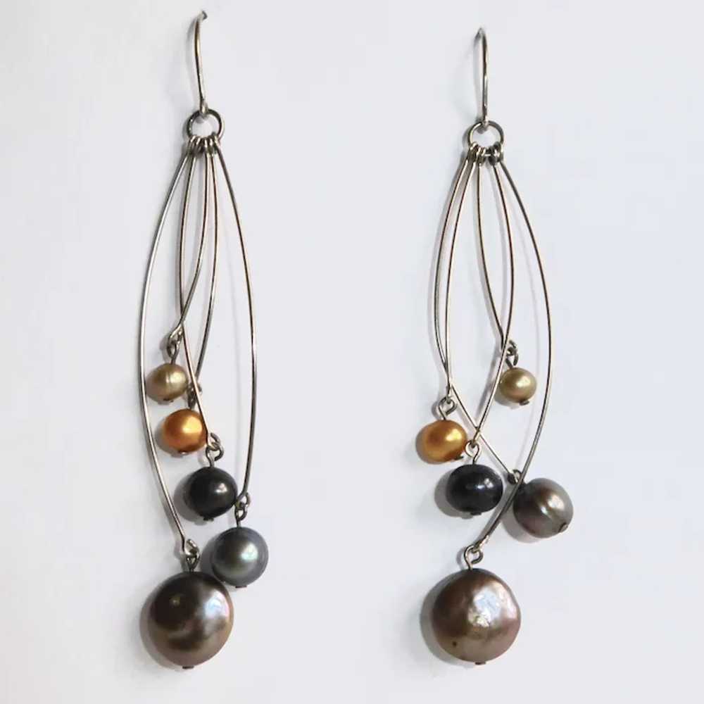 Sterling Earrings w Fresh Water Pearl Drops - image 2