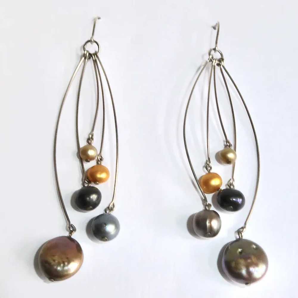 Sterling Earrings w Fresh Water Pearl Drops - image 3