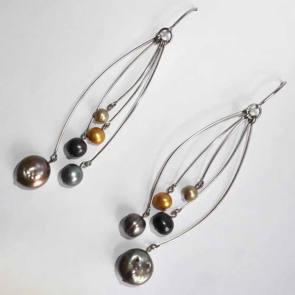 Sterling Earrings w Fresh Water Pearl Drops - image 4