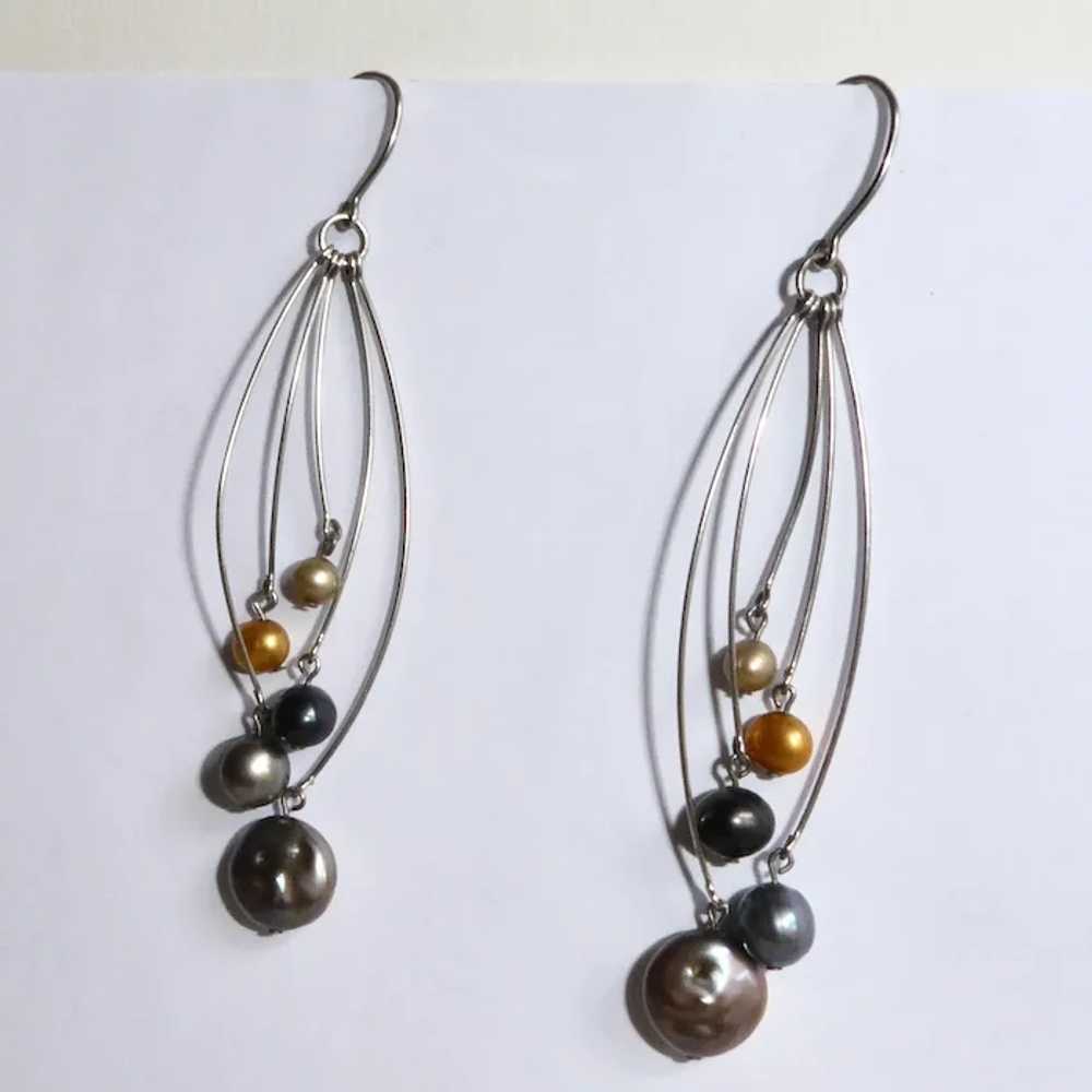 Sterling Earrings w Fresh Water Pearl Drops - image 5