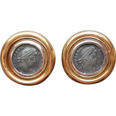 Ciner Blackened Roman Coin Clip Earrings Vintage … - image 1