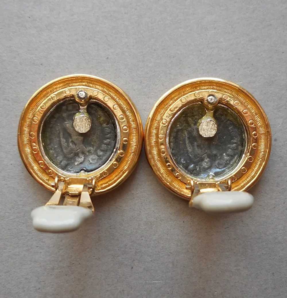 Ciner Blackened Roman Coin Clip Earrings Vintage … - image 5