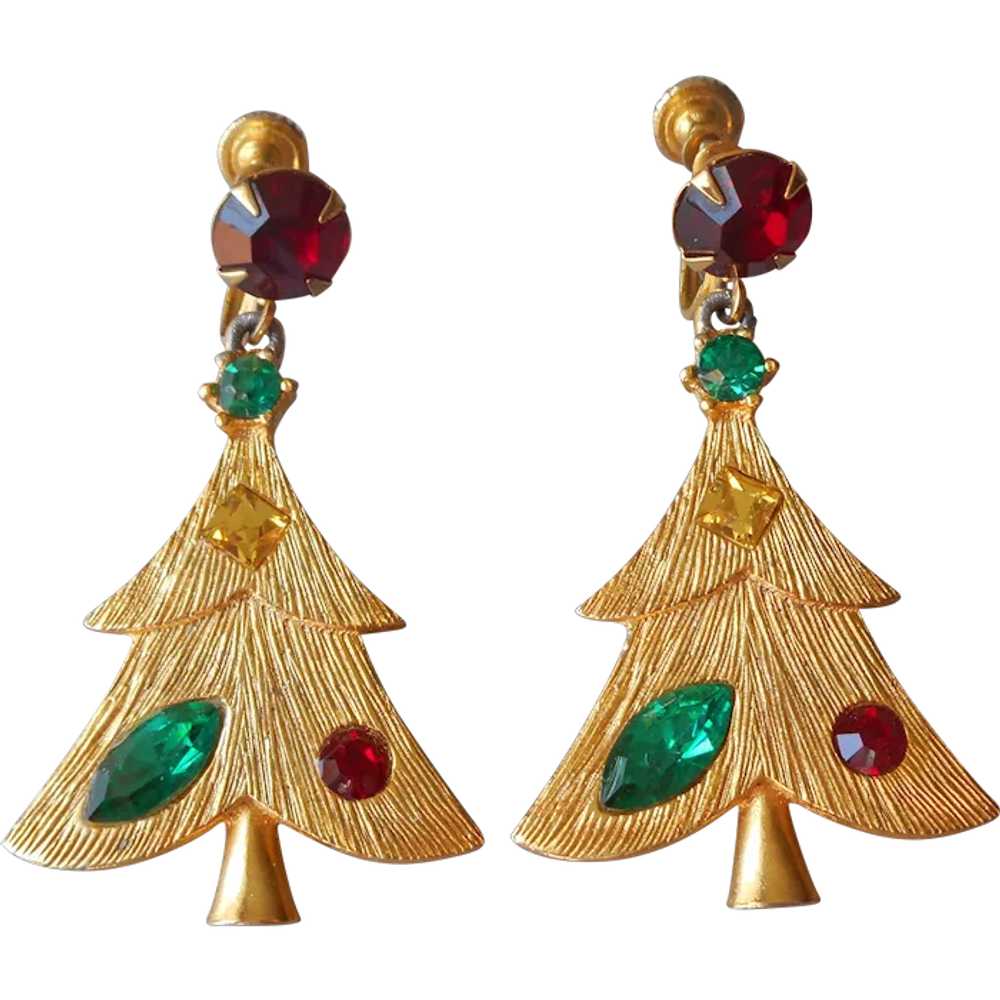Weiss Signed Christmas Tree Earrings Vintage Scre… - image 1