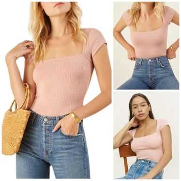 reformation | blush pink bardot square neck ribbed