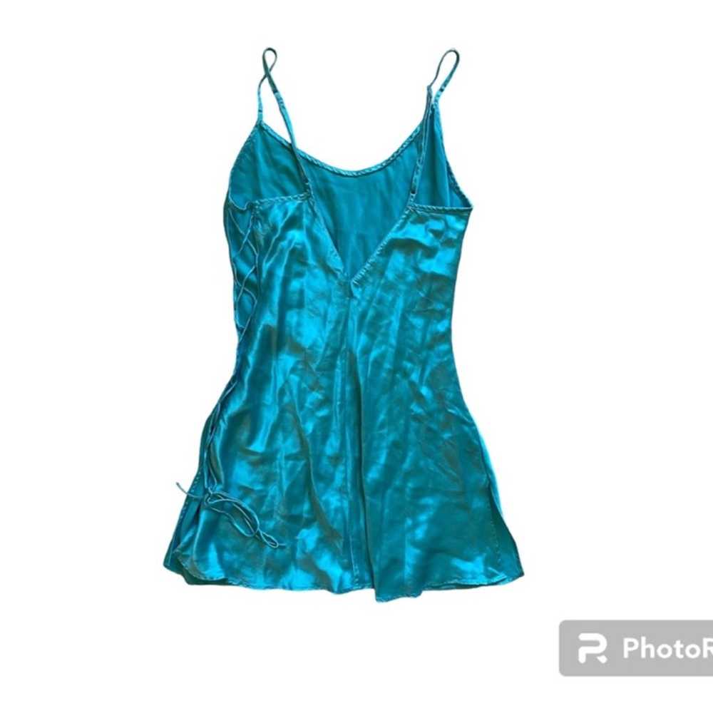 1990s y2k silk Victoria’s Secret turquoise camiso… - image 3