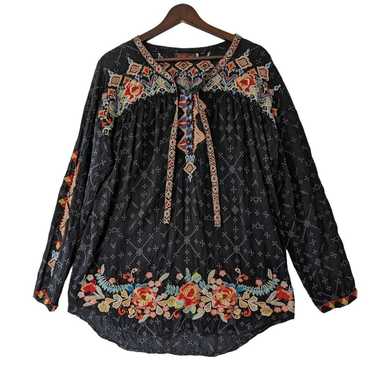 Johnny Was Embroidered Gina Top Black Floral Long… - image 1
