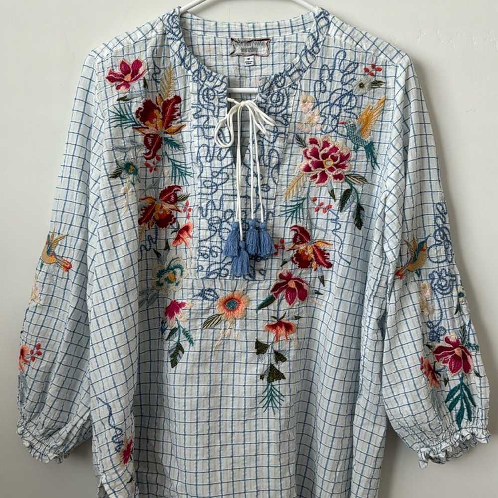 Johnny Was Embroidered Floral 100% Cotton Blouse … - image 3