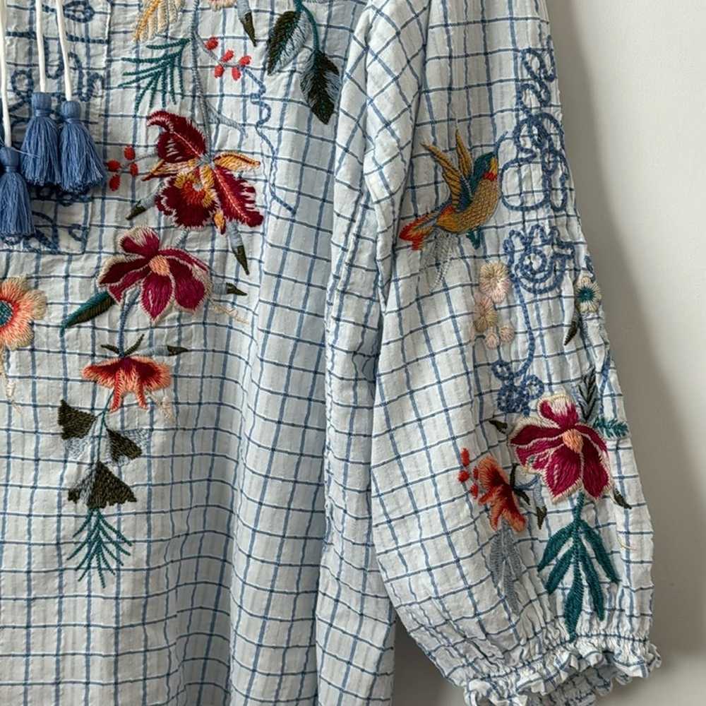 Johnny Was Embroidered Floral 100% Cotton Blouse … - image 4