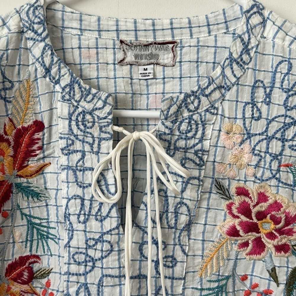 Johnny Was Embroidered Floral 100% Cotton Blouse … - image 5