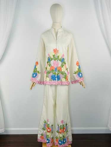 1970s floral embroidered matching ensemble - image 1