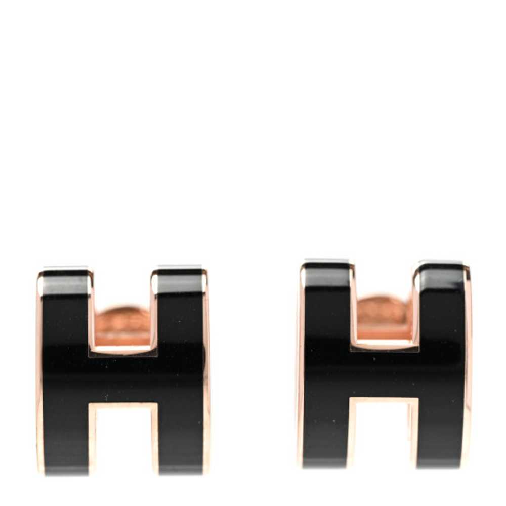 HERMES Rose Gold Lacquered Mini Pop H Earrings Bl… - image 1