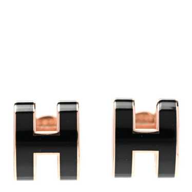 HERMES Rose Gold Lacquered Mini Pop H Earrings Bla