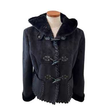 Via Spiga faux suede and fur whipstitch jacket Bl… - image 1