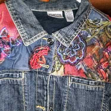 Brand new chicos denim jacket embroidered