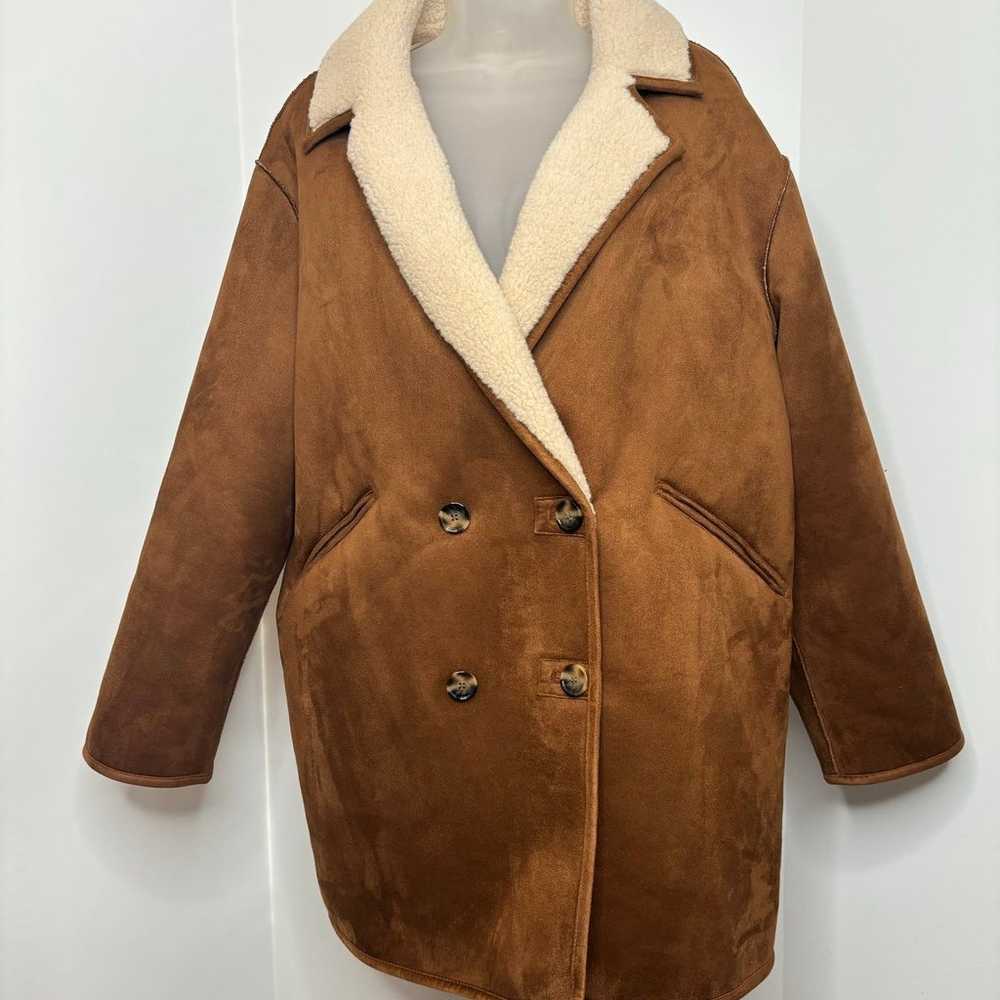 MNG Mango Oversized Faux Shearling Coat Brown Siz… - image 4