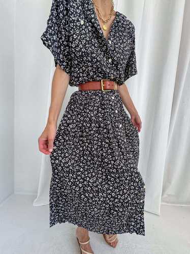 Vintage 90s Short Sleeve Maxi Summer Dress - Noir/