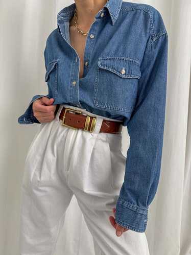 Vintage 90s Denim Button Up Shirt - Bleu