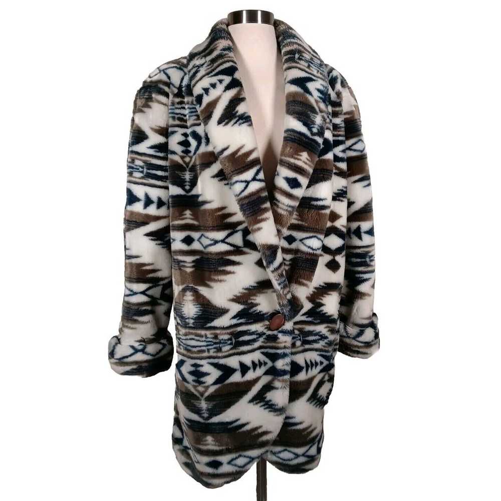 DonnyBrook Aztec Coat Brown White Faux Fur Southw… - image 1