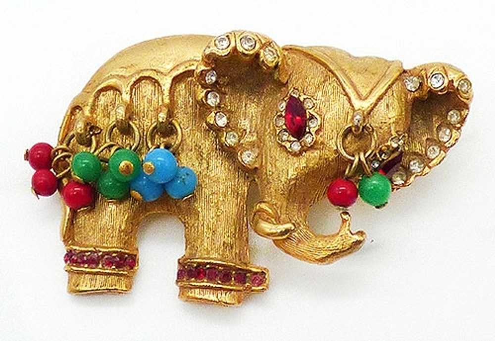 Gold Tone Dangling Beads Elephant Brooch - image 1