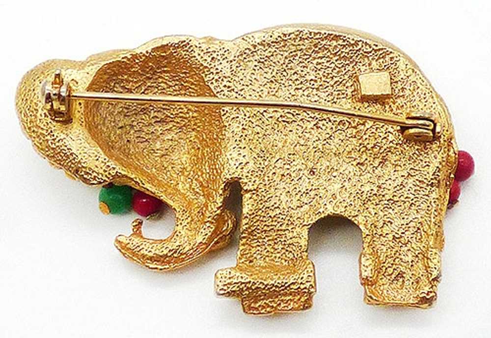 Gold Tone Dangling Beads Elephant Brooch - image 2