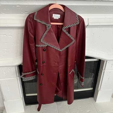 NWT Phase TWO Wine Red Leather store Trench Coat w/ Fur Collar Size 3XL