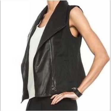 Vince Black Asymmetric Leather + Linen Moto Vest … - image 1