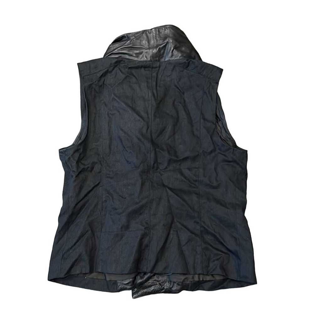 Vince Black Asymmetric Leather + Linen Moto Vest … - image 3