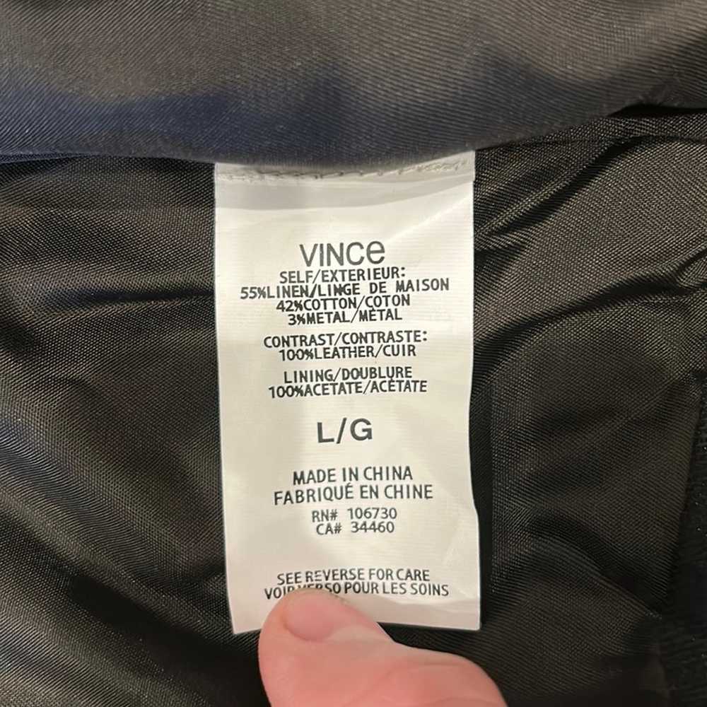Vince Black Asymmetric Leather + Linen Moto Vest … - image 7
