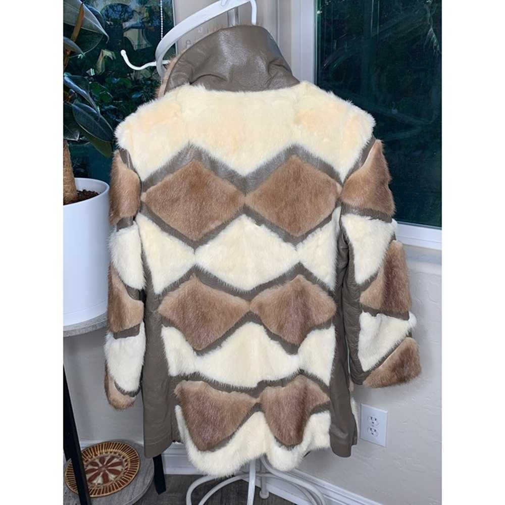 Womens VTG 70s Mink Fur Diamond Patchwork Coat on… - image 12