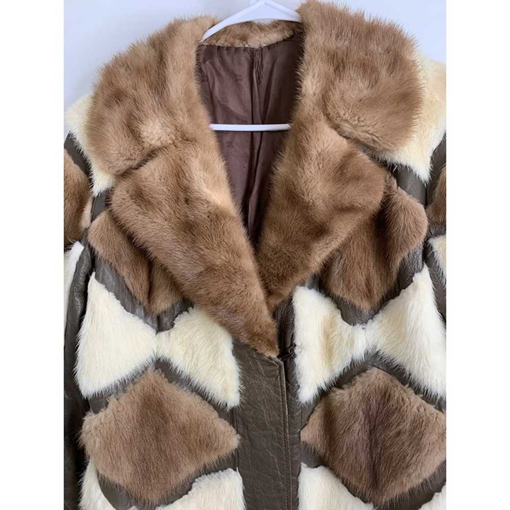 Womens VTG 70s Mink Fur Diamond Patchwork Coat on… - image 4