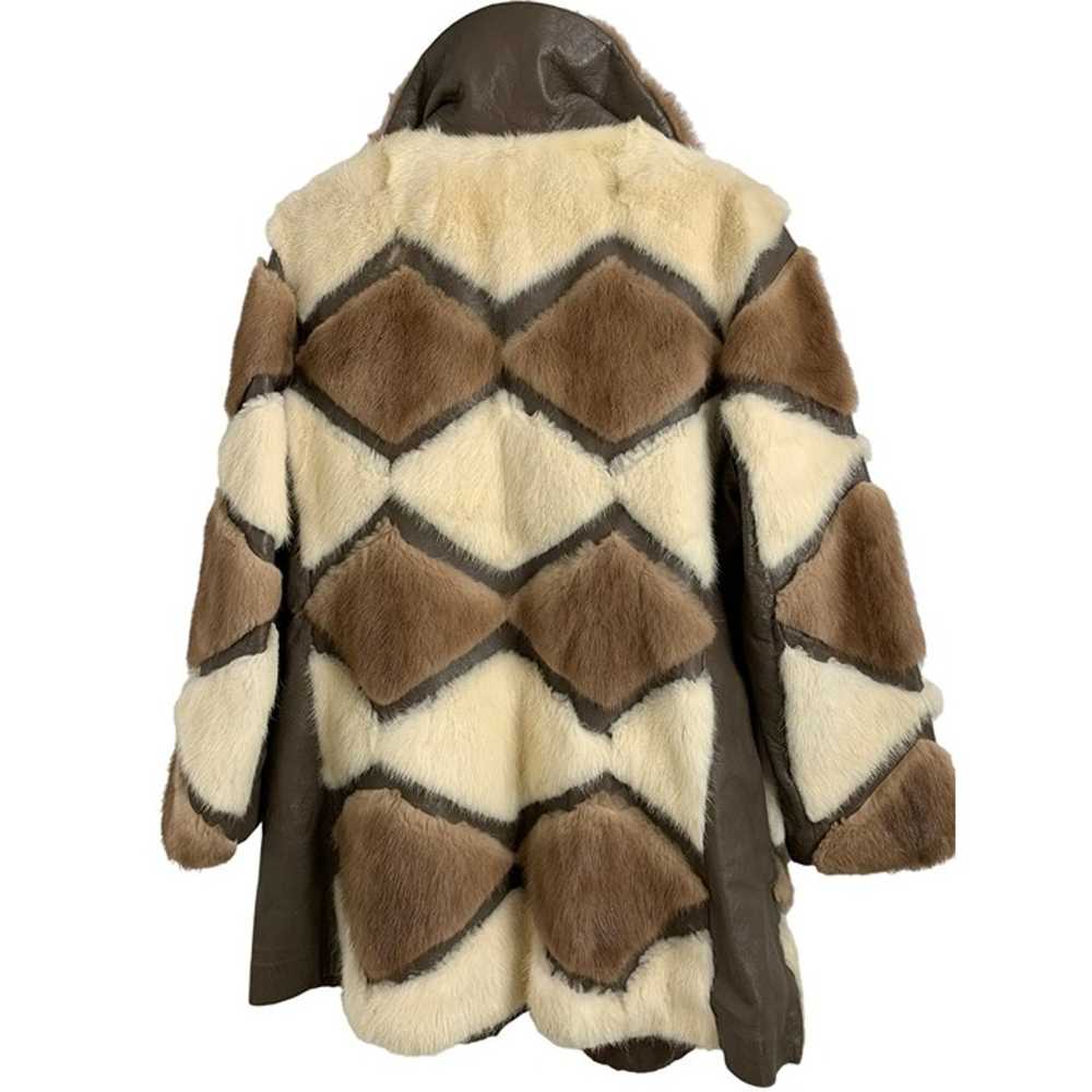 Womens VTG 70s Mink Fur Diamond Patchwork Coat on… - image 9