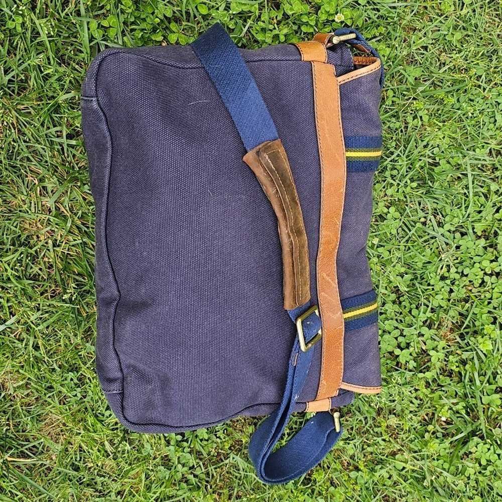 Vintage Fossil messenger bag blue canvas leather - image 7