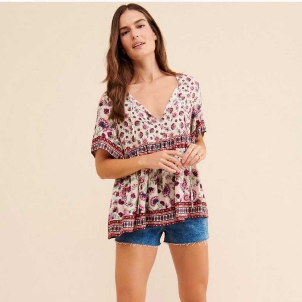 Raga Hiroka Boho Floral Tie Front Blouse - image 2