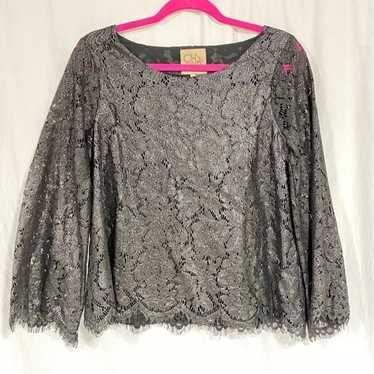 Chaser Vintage Metallic Lace Open Back Bell Sleeve