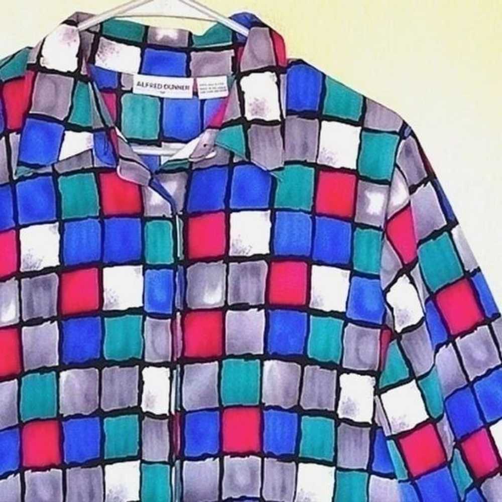 Vintage 90s Colorful Checkered Button Down Satin … - image 5