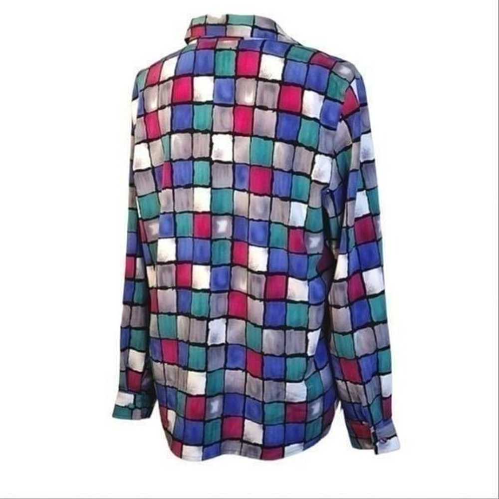 Vintage 90s Colorful Checkered Button Down Satin … - image 9