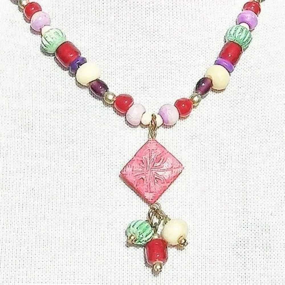 Vintage Artistic Multicolor Mix Beaded Necklace - image 2