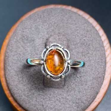 Sterling Silver 925 Amber Ring Scalloped Design S… - image 1