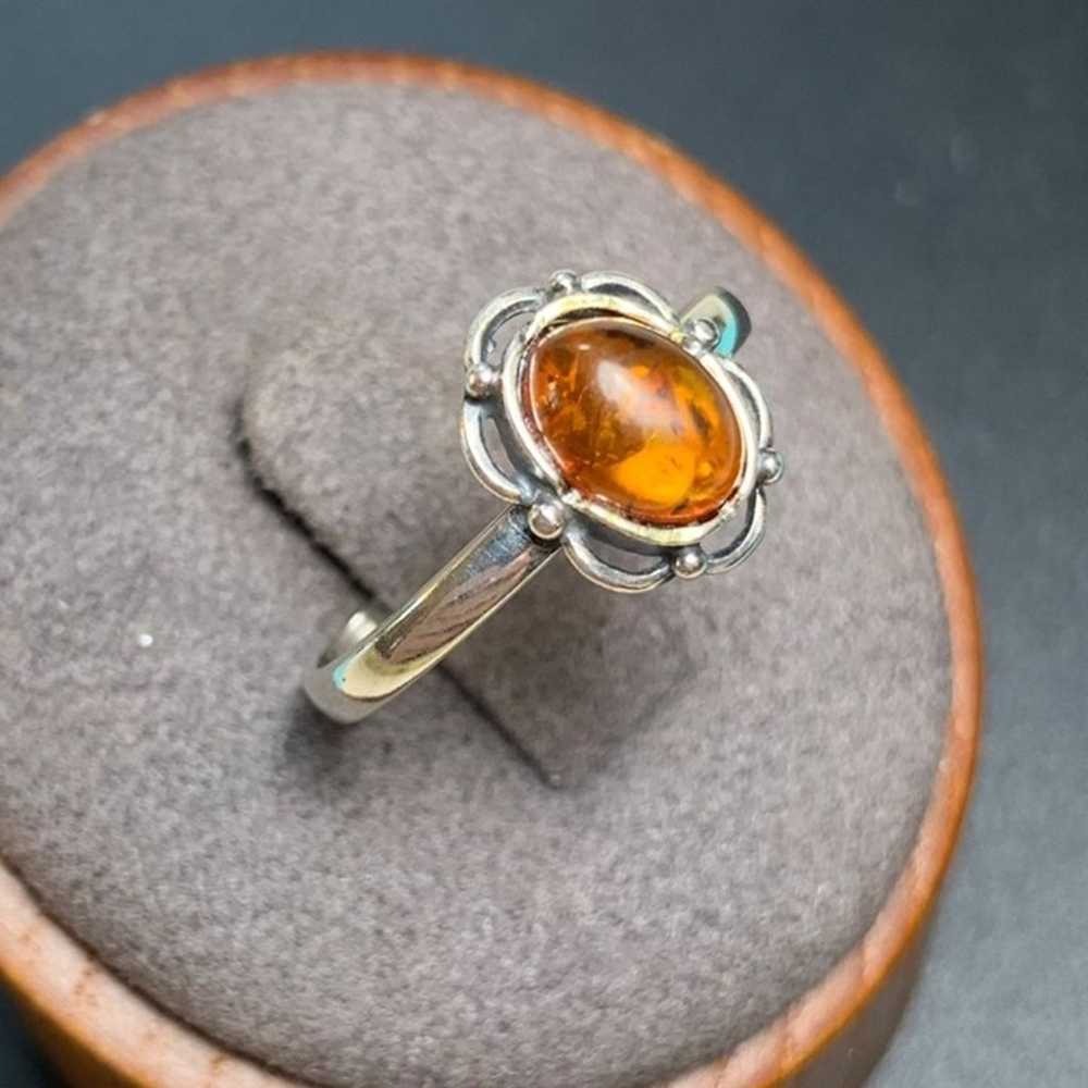 Sterling Silver 925 Amber Ring Scalloped Design S… - image 2