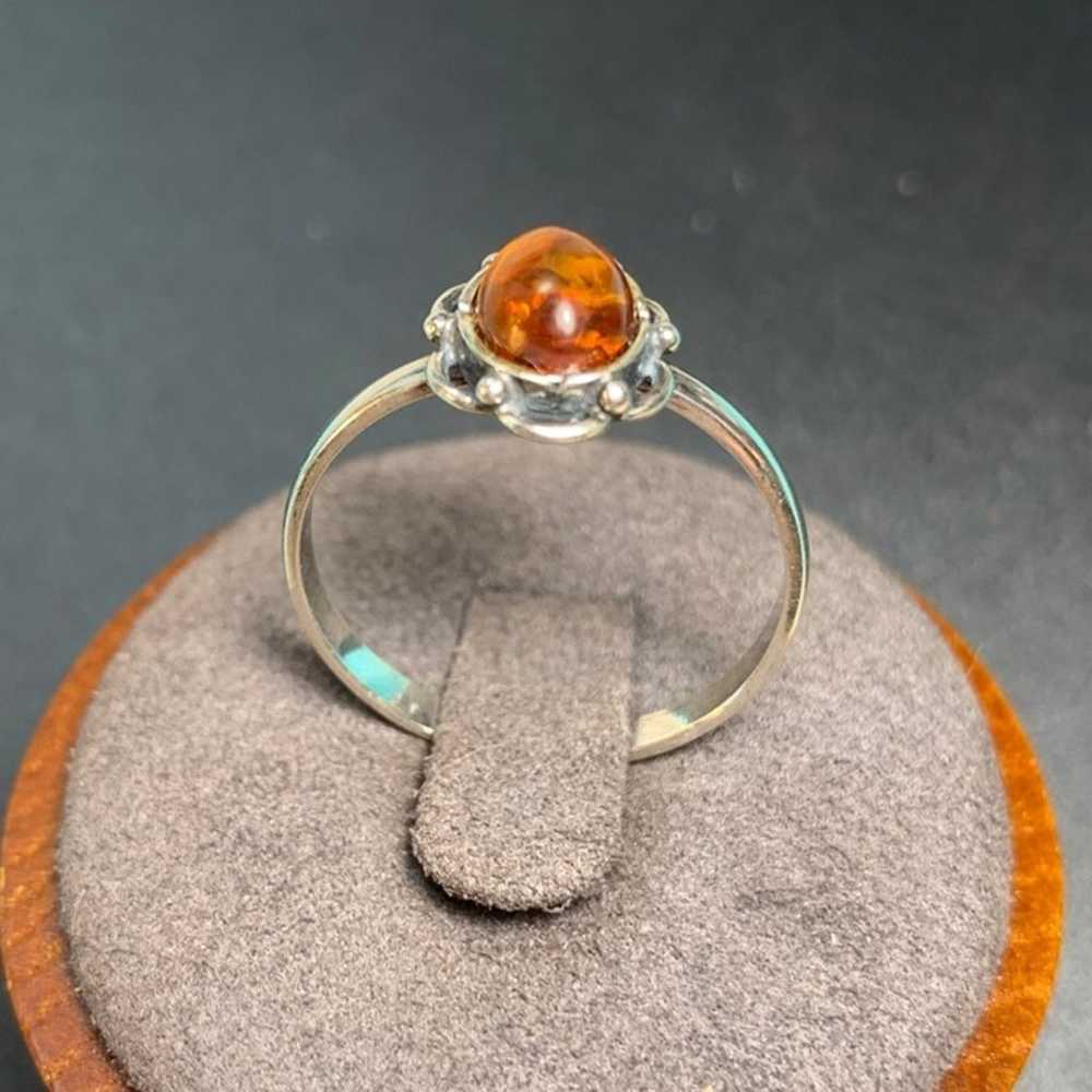 Sterling Silver 925 Amber Ring Scalloped Design S… - image 3